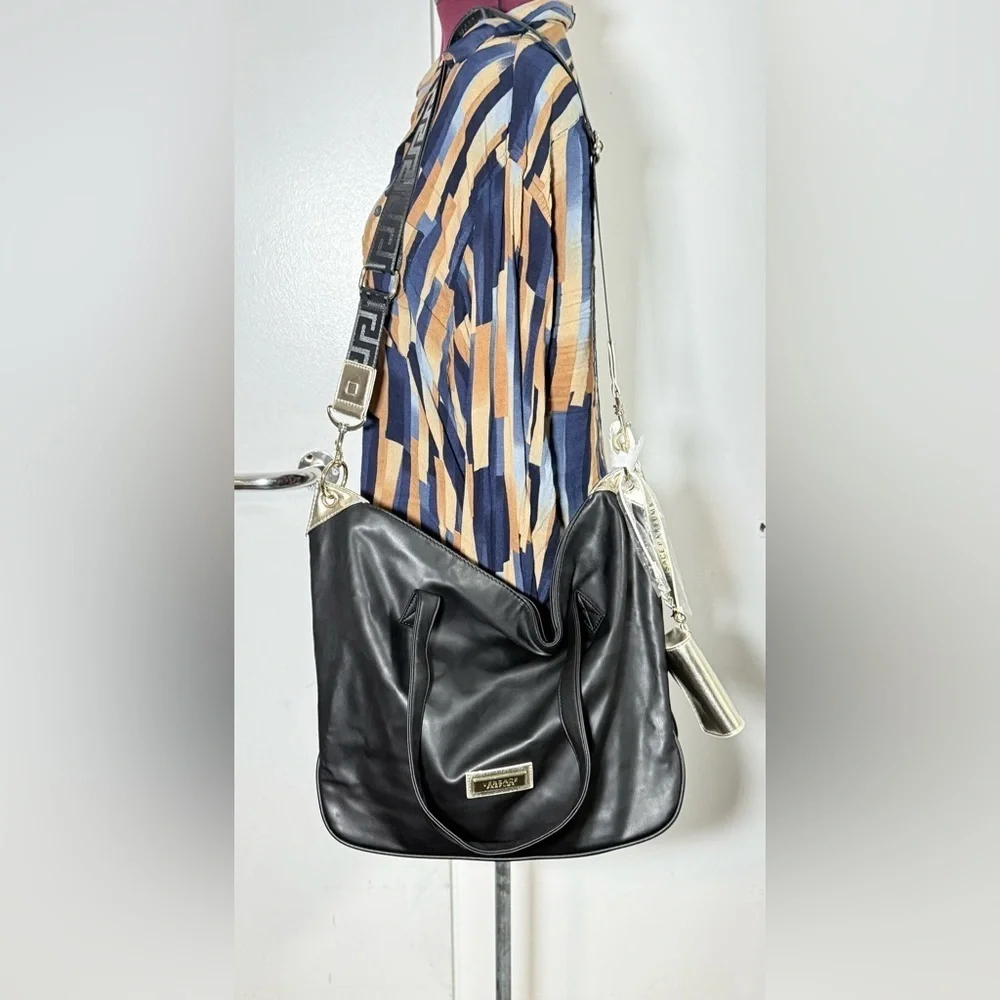 Versace Perfume Tote Bag Holdall Weekender Black Metallic Gold Handbag